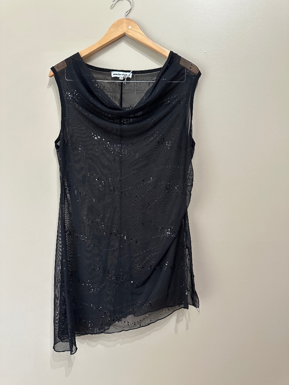 Marie Clarie Women's Beaded Sequin Cowl Neck Top Party Blouse Size L
